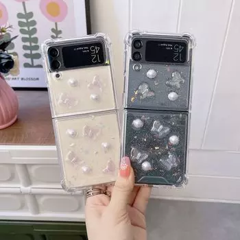 Чехол для Samsung Z Flip 4, прозрачный складной чехол с бабочкой и жемчугом для Samsung Z Flip 3 Z Flip4, противоударная жесткая задняя крышка Samsung Z Flip 3