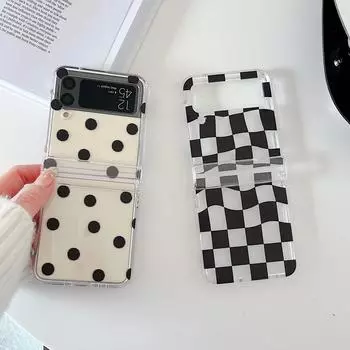 Чехол для Samsung Z Flip 4, прозрачный складной чехол в клетку в горошек для Samsung Z Flip 3, 5 г, Zflip4, противоударная жесткая задняя крышка For Samsung Z Flip 3