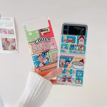 Чехол для Samsung Z Flip 4, прозрачный складной чехол с милой иллюстрацией для Samsung Z Flip 3 Flip4, противоударная жесткая задняя крышка For Samsung Z Flip 4