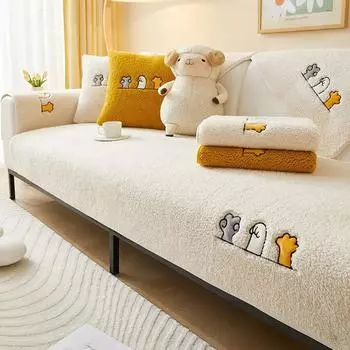 Чехол для сиденья дивана из овечьей шерсти, зимняя плюшевая утолщенная нескользящая подушка, роскошный кожаный чехол для дивана с вышивкой, чехол для спинки, ткань 70x70cm 1pcs