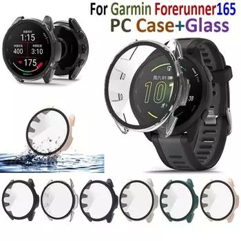 Чехол для смарт-браслета в виде корпуса ПК для Garmin Forerunner165, ободок для часов, стеклянная пленка, защитные пленки из ПММА, чехол Forerunner 165, музыкальная рамка чёрный
