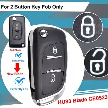 Чехол для смарт-ключа с дистанционным управлением Flip, 2 кнопки для Peugeot Expect Partner Citroen C3 Picasso C2 C3 C4 Aircross Dispatch C8 чёрный