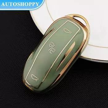 Чехол для смарт-ключа TPU для автомобиля, чехол для брелока, брелок для ключей Tesla Model 3 Y Model S, держатель для сумки-ключа, протектор, аксессуары For 3 Y зелёный