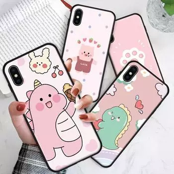 Чехол для смартфона с милым мультяшным маленьким динозавром и парой для iPhone 15 14 13 11 Pro Max Samsung Galaxy S23 S22 Ultra A52, противоударный мягкий чехол из ТПУ для телефона iPhone 12 Pro Max
