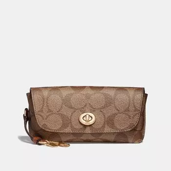 Чехол для солнцезащитных очков Coach из канвы Signature золотистого цвета, хаки