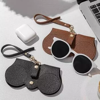 Чехол для солнцезащитных очков с металлической кнопкой, надежная застежка, защита от царапин, портативная сумка для очков из искусственной кожи чёрный