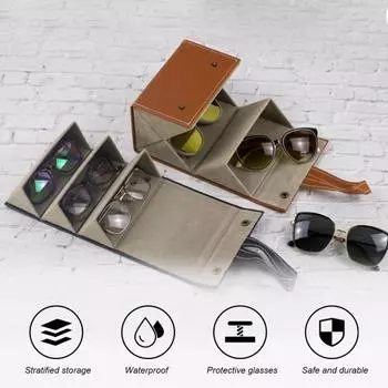 Чехол для солнцезащитных очков, удобный портативный изысканный чехол на пуговицах, искусственная кожа, 3/5 сетка, защитная коробка для солнцезащитных очков, ежедневное использование A коричневый