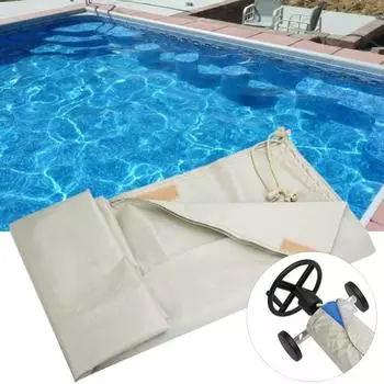 Чехол для солнечной катушки для бассейна с застежкой на шнурок, складная водонепроницаемая ткань Оксфорд, устойчивое к солнечному дождю, пыли, солнечное одеяло для подземного бассейна S бежевый