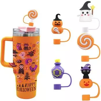 Чехол для соломинки на Хэллоуин, аксессуары для вечеринок, 10 мм, силиконовая заглушка для соломинки, многоразовая, пыленепроницаемая крышка для соломинки для питья