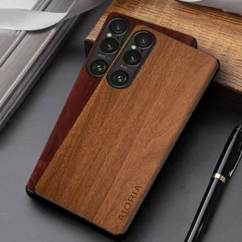 Чехол для Sony Xperia 1 VI 10 VI, прочный кожаный чехол с деревянным узором для Sony Xperia 10 iv, чехол Funda Xperia 10 IV коричневый