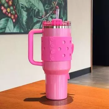 Чехол для стакана для воды Quencher Adventure Tumbler 40 унций, украшение своими руками, многоразовый силиконовый чехол для бутылки с бантом, ручка для переноски, ремень розовый