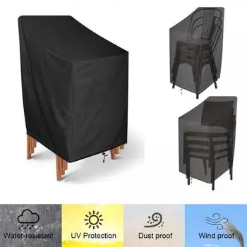 Чехол для стульев с защитой от пыли, водонепроницаемый, непромокаемый, защищает от солнечного света, чехол для складного стула, защитный чехол для садовой мебели, чехол для уличного стула 28Inch чёрный