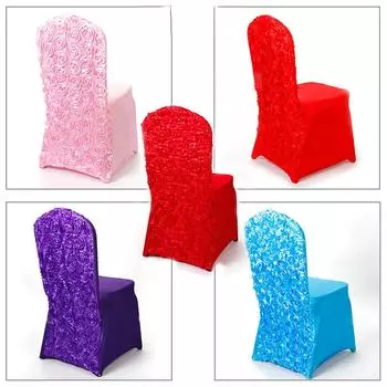 Чехол для стула из спандекса с вышитой розой, украшение для свадьбы, отеля, банкета, дня рождения, вечеринки, шоу, роскошный атласный чехол для стула с розеткой красный