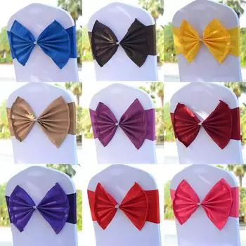 Чехол для стула с бантом без завязок и атласной лентой красный