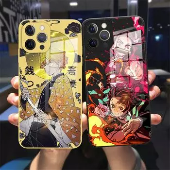 Чехол для телефона Anime Demon Slayer Kimetsu No Yaiba для iPhone 11 12 13 Pro Max X XR XSMAX X 8 7 Plus, чехол из закаленного стекла ярких цветов iPhone 7 8 SE2