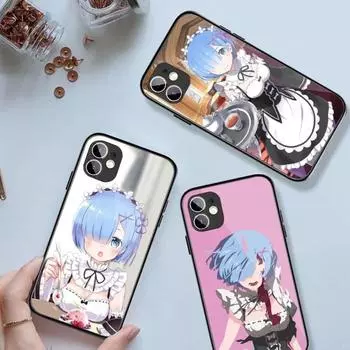 Чехол для телефона Anime ReZERO Ram Rem для iPhone 14 13 12 11 XS X 8 7 6 Plus Mini Pro Max SE 2022 черный чехол для телефона из поликарбоната и термополиуретана iPhone 14