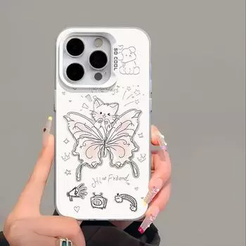Чехол для телефона Apple 14 Pro Max - Butterfly Kitten Soft Shell, защита от падений для моделей 13/14/15, 11/12 Apple 15 PLUS