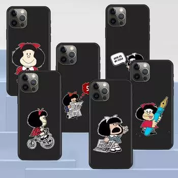 Чехол для телефона Apple Iphone 14 11 13 Pro Max 12 Mini Xr 7 8 + Se 2020 Xs 6 6s Plus, черный чехол Mafalda, силиконовый чехол с рисунком из мультфильма iPhone 6(6s)