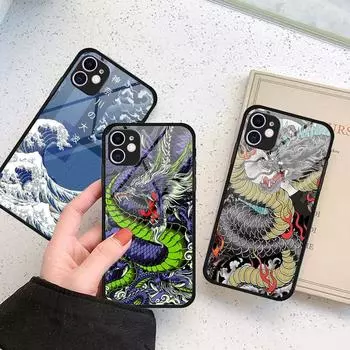 Чехол для телефона Apple Iphone Se Xs X 11 7 6s Plus 14 Plus 13 Pro Max 12 Mini 8 Xr, чехол из закаленного стекла с китайским драконом и тигром iPhone SE(2020)