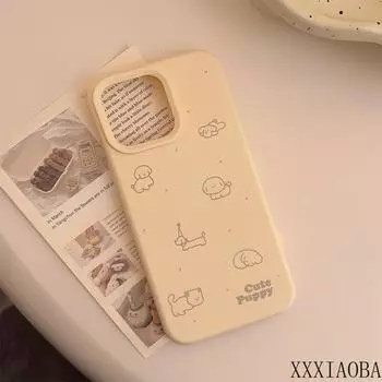 Чехол для телефона Apple с милыми линиями и рисунком щенка из молочного желтого цвета для iPhone 16 15 14 13 12 11 pro max, мягкий силиконовый чехол 16promax