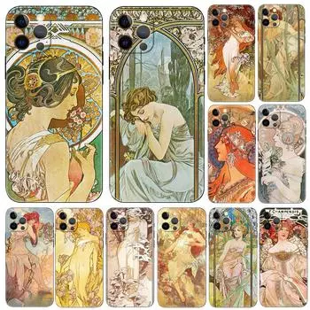 Чехол для телефона Art ALPHONSE MUCHA для iPhone 5 5s 2020se 6 6s 7 8 plus x 10 XR XS 11 12 13 mini pro MAX черная задняя крышка из ТПУ iphone 5 5S SE 2016