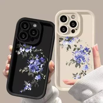 Чехол для телефона Art Blue Flower Girl для iPhone 15 14 13 12 11 Pro Max X XR XS Max 7 8 Plus SE 3, модный силиконовый противоударный бампер, чехлы для телефонов, задняя крышка iPhone 15 чёрный