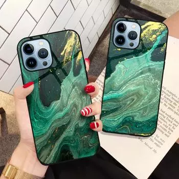 Чехол для телефона Art Green Marble для Iphone 14 13 11 12 Pro Max Mini Xs Xr X 7 8 6s Plus Se 2022, задние чехлы из закаленного стекла For iphone 12Pro Max