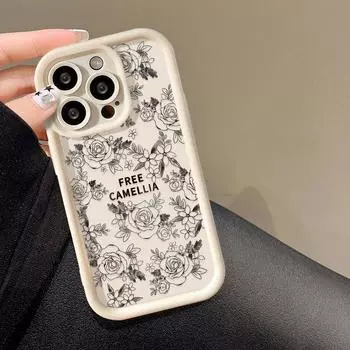 Чехол для телефона Artistic Text Line Flower для iPhone 15 14 13 12 11 Pro Max 7 8 Plus X XR XS Max Модный силиконовый противоударный бампер для телефонов Чехлы-бамперы Задняя крышка iPhone 15 бежевый