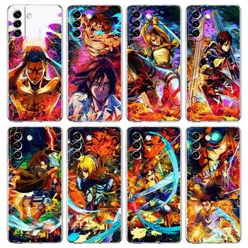 Чехол для телефона «Атака титанов» с изображением аниме «Эрен Йегер» для Samsung S22 5G S20 Ultra S21 FE 5G S10E S9 S8 S10 Plus Note 20 10, прозрачный чехол Samsung S8