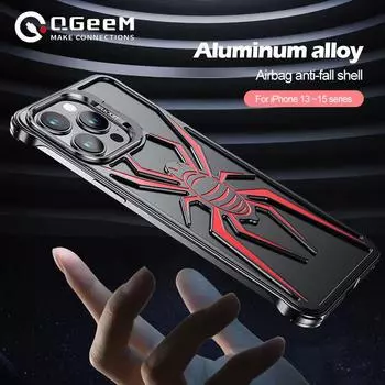 Чехол для телефона без оправы из алюминиевого сплава с полым пауком для iPhone 15 14 13 Pro Max, держатель объектива, металлический противоударный чехол с рассеиванием тепла iPhone 13 белый/чёрный