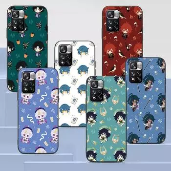 Чехол для телефона Cartoon Genshin Impact для Xiaomi Redmi Note 9S 9 8 10 11 Pro 9C 9A 7 8T 7A 8A 6A 6 10S, черный, мягкий силиконовый чехол Redmi Note 11