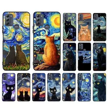 Чехол для телефона Cat Starry Night Van Gogh для Moto G84 G22 G32 G42 G52 G62 G53 G72 G60 G60S G100 G10 G20 G30 G13 G50 G 5G G Pure Moto G10 G20 G30