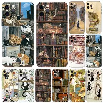 Чехол для телефона cats and the library tree для iPhone 5 5s 2020se 6 6s 7 8 plus x 10 XR XS 11 12 13 mini pro MAX черная задняя крышка из ТПУ iphone 5 5S SE 2016