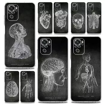 Чехол для телефона Chalkboard Anatomy для Xiaomi Redmi Note 13 12 5G 9S 9 8 10 11 Pro Plus 4G 9T 13C 12C10C 9C 9A 7 Прозрачная крышка Redmi Note 10