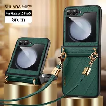 Чехол для телефона через плечо из искусственной кожи для Samsung Galaxy Z Flip 5 5G Противоударный защитный чехол для предотвращения падения Samsung Galaxy Z Flip 5 чёрный