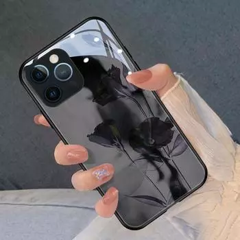 Чехол для телефона «Черная роза» для Iphone 14 13 11 12 Pro Max Mini Xs Xr X 7 8 6s Plus Se 2022, задние чехлы из закаленного стекла For iphone 6S
