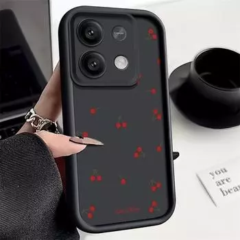 Чехол для телефона Cherry Print Soft TPU Matte для Xiaomi 14T Pro 13T Poco F6 X6 X5 Redmi 13C Note 14 13 Pro 12, однотонный, ударопрочный, защитный чехол для объектива Xiaomi 14T чёрный