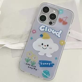 Чехол для телефона Cloud Smiley Cherry Flower с рисунком Imd для Iphone 11 12 Promax 13 14 Pro Max, милый милый чехол на заднюю панель Fundas For iphone 12promax