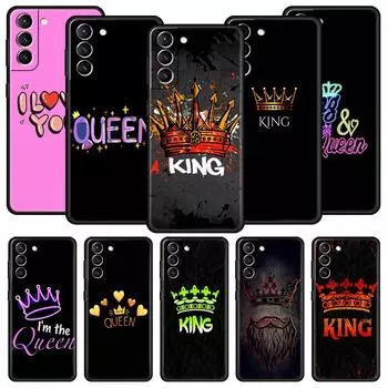 Чехол для телефона Crown QUEEN & KING для пар Samsung Galaxy S24 S23 S22 S20 Ultra S21 FE 5G S10 S9 Plus S10E, мягкий силиконовый чехол Samsung S21 Plus