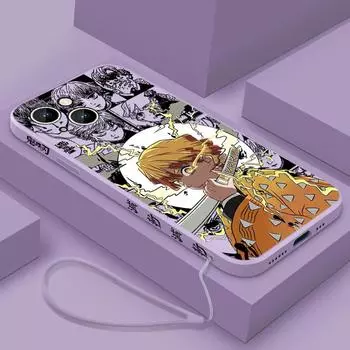 Чехол для телефона Demon Slayer Anime для Apple iPhone 15 14 13 12 11 XS XR X 8 7 Pro Max Plus Mini Liquid Left Rope iPhone 15 Pro Max