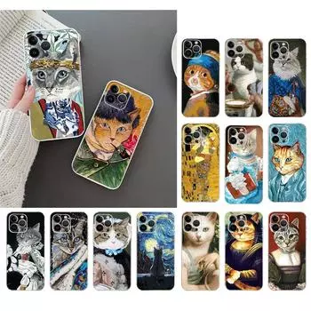 Чехол для телефона для Iphone 14 13 12 11 Pro Max Xs Max Xr X 12mini 14 Plus Se Van Gogh Art Cat Case Funda Capa Cell iphone 14Plus