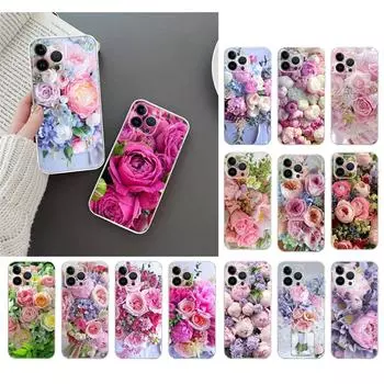 Чехол для телефона для Iphone 14 Pro Max 13 12 11 Pro Max Xs Xr X 12mini 7 8 Plus Se Чехол с букетом пионов Funda iPhone 13mini