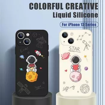 Чехол для телефона для iPhone 15 14 Pro Max 11 12 13, силиконовый креативный ремешок для пары астронавтов, красочный противоударный чехол iPhone 13 Pro Max