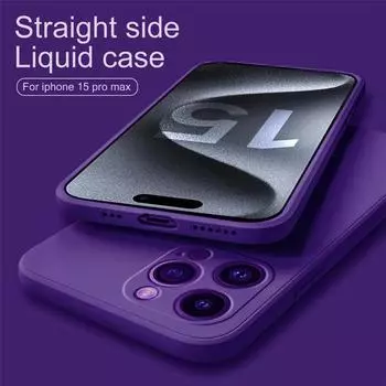 Чехол для телефона для iPhone 15 Pro Max Skin Feel Мягкие квадратные жидкие силиконовые чехлы для iPhone 15 Pro Max Plus 15pro 15promax 15plus Противоударная задняя крышка For iPhone 15 коричневый