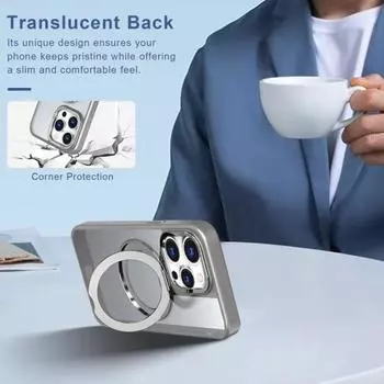 Чехол для телефона для iPhone 15 Pro Max с вращающимся на 360 градусов кольцом-подставкой для MagSafe, магнитный матовый чехол против отпечатков пальцев, чехол для мобильного телефона iphone15Pro темно-зеленого
