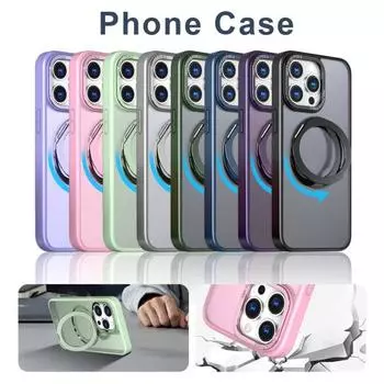 Чехол для телефона для iPhone 15 Pro Max с вращающимся на 360 градусов кольцом-подставкой для MagSafe, магнитный матовый чехол против отпечатков пальцев, чехол для мобильного телефона iphone15Pro темно-зеленого