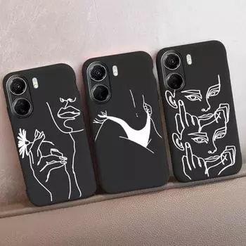 Чехол для телефона для Redmi 13C 4G 12C A3 A2 A1 Plus Note 13 Pro для Xiaomi 14 13 Poco C65 X6 X3 Pro NFC Fashion Artlines Противоударный бампер Черный мягкий чехол Xiaomi Poco X3