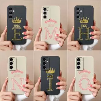 Чехол для телефона для Samsung Galaxy A55 S24 Ultra S24 + A15 M15 F15, модный бампер с буквами AZ, чехлы с короной, матовые, жидкие, мягкие силиконовые чехлы для Samsung Samsung A15