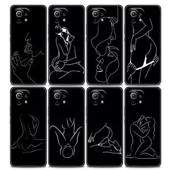 Чехол для телефона для Xiaomi Mi 11 Lite 5G NE 11i 11T 12 Pro Poco F1 F3 X3 GT X4 NFC Pro, чехол в стиле минимализма, линии искусства, сексуальный поцелуй любовника Mi 11