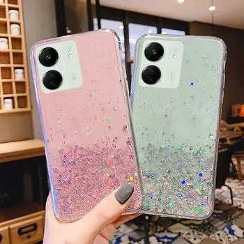Чехол для телефона для Xiaomi Redmi 13C 4G 13 C с золотой фольгой, блестящий мягкий чехол со звездами для POCO C65 C 65, прозрачный силиконовый чехол из ТПУ с градиентом For redmi 13C 4G зелёный